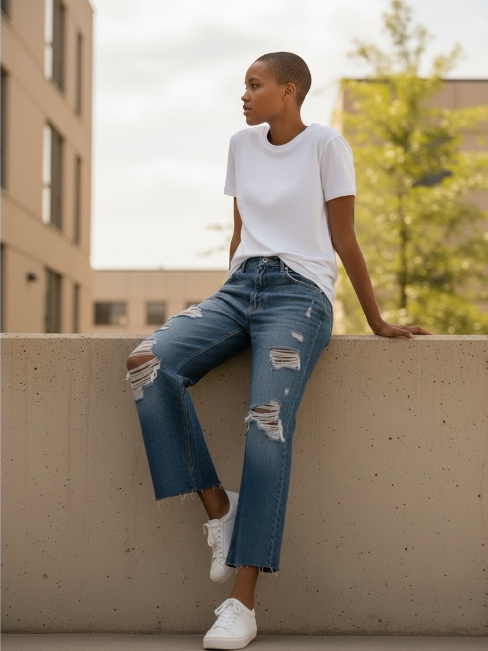 Zara Distressed Wide-Leg Blue Jeans Size 2 - Picture 3 of 8